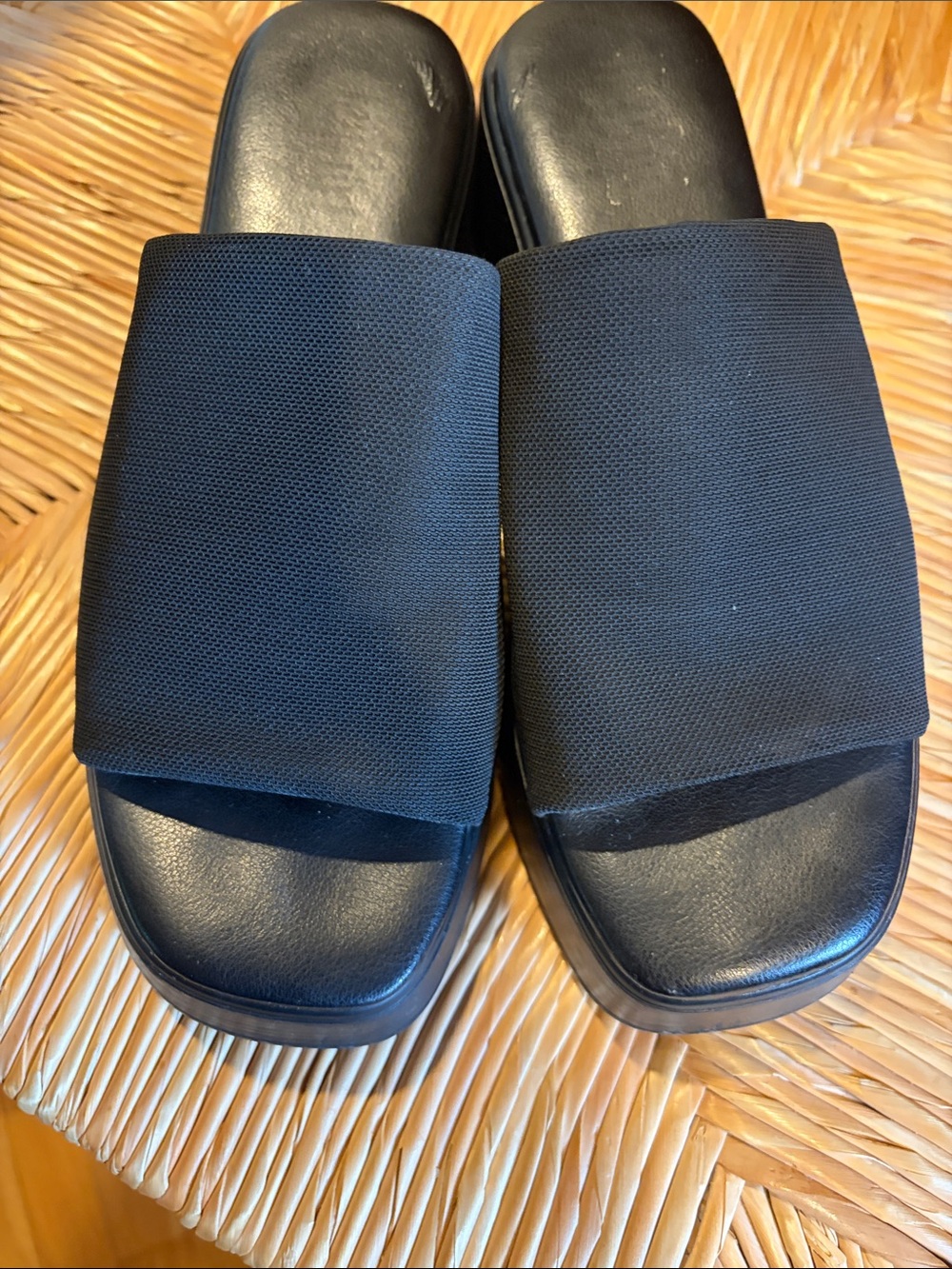 Womens Black Slide Platform Mules